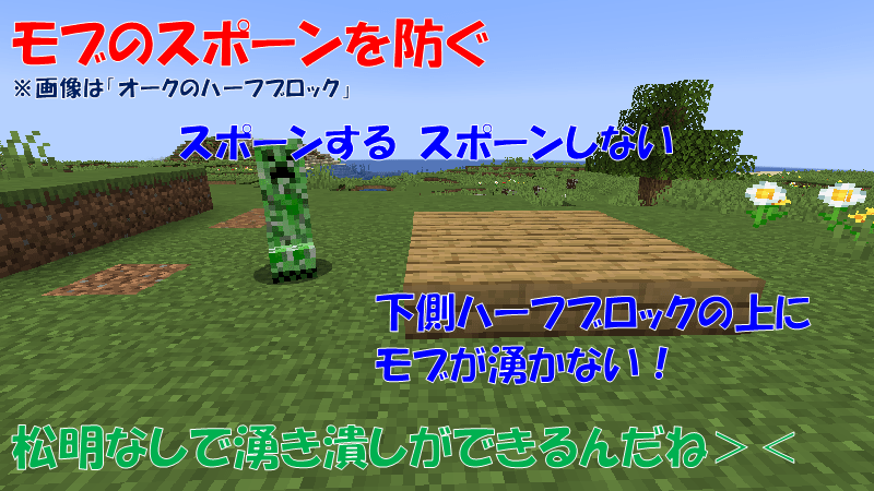 ハーフブロックでモブの湧き潰し