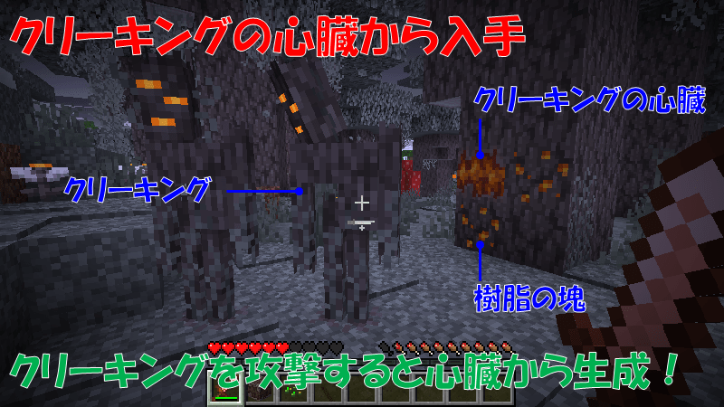 クリーキングの心臓から樹脂の塊が生成される