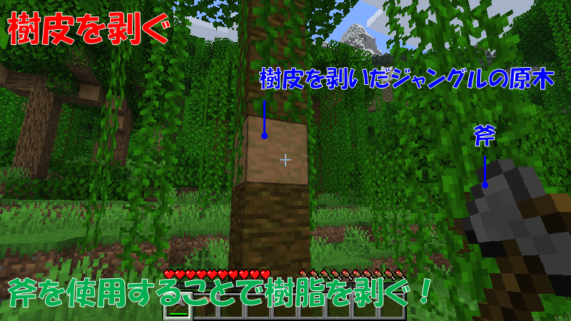 ジャングルの原木を剥ぐ