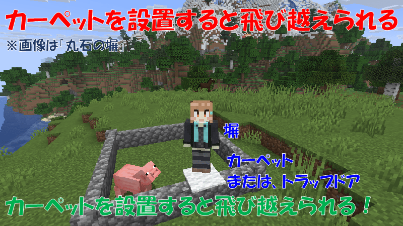 塀をカーペットやトラップドアを設置すると飛び越えられる